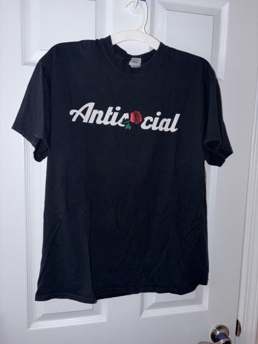 Antisocial Black Graphic Tee with Rose